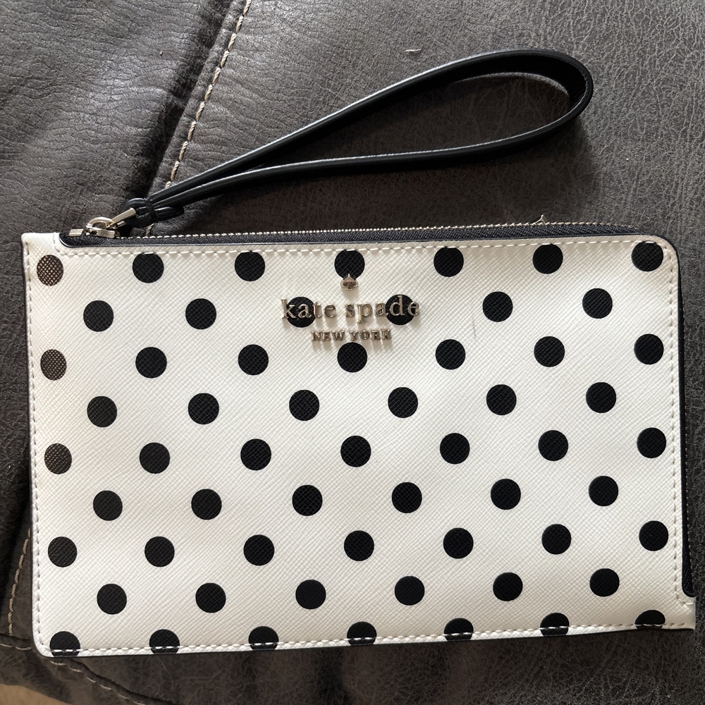 NWOT Kate Spade Black and White Polka Dot Clutch